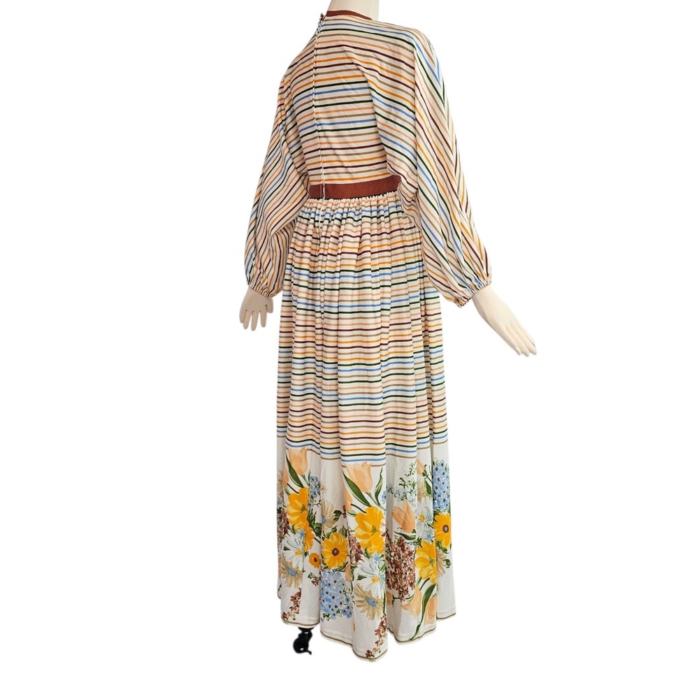 Vintage 1970s Dress Neiman Marcus Maxi Floor Length Striped Dolman Sleeve - Picture 7 of 16